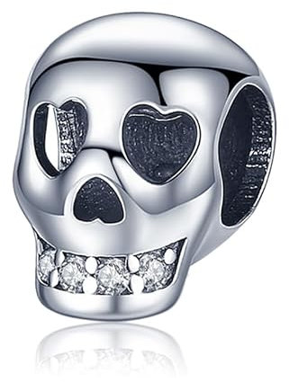 Amuefer Teschio Charm Compatibili Bracciale Collana, Argento Sterling Ciondolo Halloween Compleanno Natale Gioielli Regali per le Donne Moglie Amici