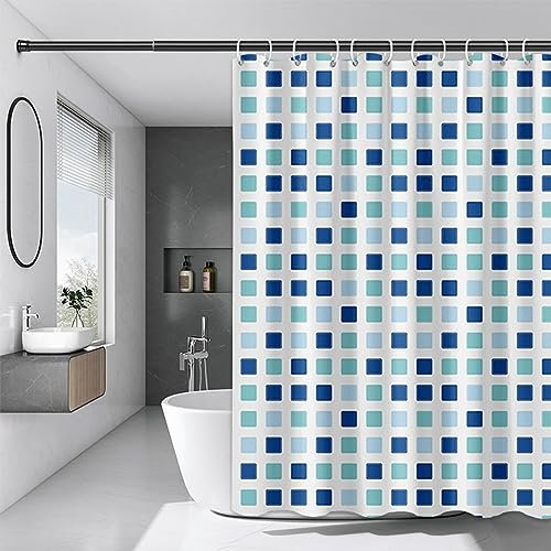 Rideau de Douche Carré 145x190cm Extra Long - Bleu Vert, Imperméable, en Tissu Polyester, Lavable en Machine - Avec Crochets Pour Salle de Bain, Maison, Hôtel