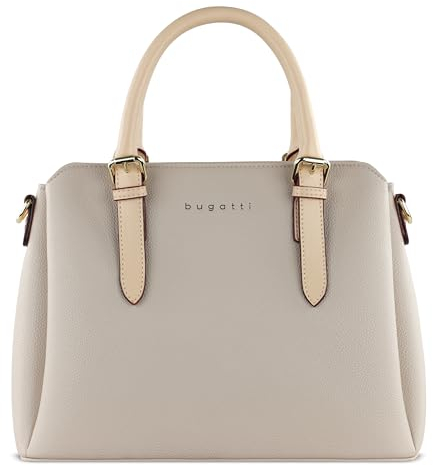 bugatti Ella Sac à main pour femme, sac bowling de taille moyenne en similicuir, beige