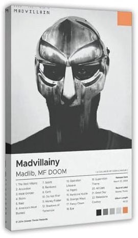 Madvillainy MF Doom Musikalbum Leinwand Poster Schlafzimmer Dekor Sport Landschaft Büro Zimmer Dekor Geschenk Rahmenstil 60 x 90 cm