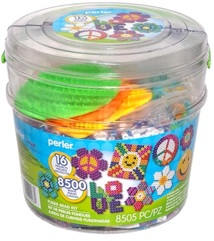 Perler Daisy Love Big Bucket Fused Bead Activity Kit with 16 Unique, Finished Pattern Sizes Vary, Multicolor 8505 pcs