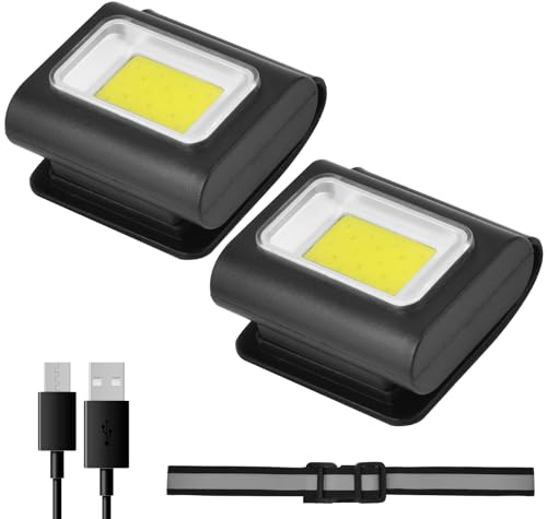 Adiwo Clip on Flashlight for Runners, 2 Pcs Magnetic Night Running Lights, Hands Free Rechargeable Walking Light, Emergency LED Flashlight COB Work Light for Camping, Hiking, Jogging, 6 Light Modes