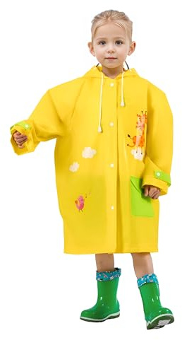 amo nenes Regenmantel Kinder mit Kapuze Junge Mädchen, Kinder Regenjacke Reflektierender Streifen, Regenponcho Leichter mit Rucksackabdeckung, Regenbekleidung Wiederverwendbar, XL Giraffen
