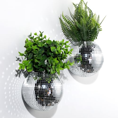 Maxcheck 2 Pcs Disco Ball Planter 4.7 Inch Wall Hanging Planter Oblate Wall Planters for Indoor Plants Disco Ball Plant Hanger Glass Wall Vase Air Plant Terrariums for Propagation Bathroom Home
