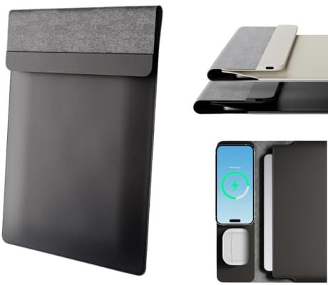 Custodia per computer portatile con ricarica wireless, multifunzione, 4 in 1, in pelle, tappetino per mouse e deskpad, ricarica rapida per telefoni e auricolari, protezione per laptop, adatta per