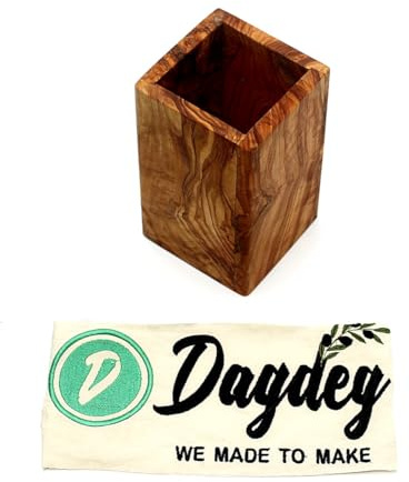 DAGDEG Utensilienbecher aus Olivenholz, ca. 9x9x15 cm,Behälter für Kochlöffel, Olivenholzgefäß für Küchenutensilien Zahnbürstenhalter, Stifthalter, Handmade