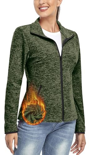 Soneven Giacca in Pile da Donna, Giacca in Pile a Maniche Lunghe, Leggera, Zip Intera, Calda Invernale per Trekking, Outdoor, Corsa, Sci,Verde Bosco,XL