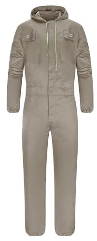Yukirtiq Herren Arbeitsoverall mit Reißverschluss Arbeitsanzug Handwerker Rallyekombi Overall Werkstatt Mechaniker Arbeitskombi, Khaki, XL