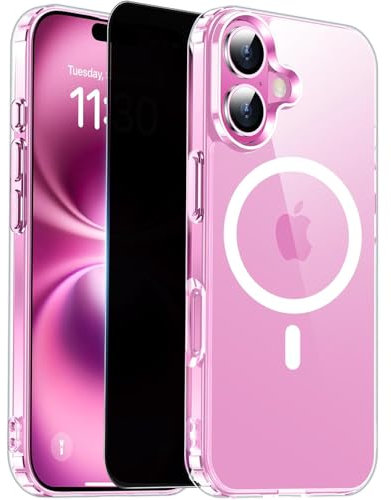 Clear for iPhone 16 Case and Privacy Screen Protector Compatible with MagSafe, Magnetic for iPhone 16 Phone Case Yellowing Resistant, Classic Transparent Series