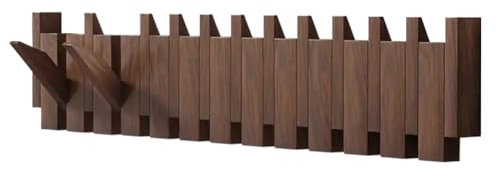 JUCHRZEY Holz-Kleiderhaken, Wandmontage, Buchenholz-Garderobe, Kleiderbügel, Wandhalterung mit 12 Haken, Naturholz, Wandmontage, Klavier-Garderobe zum Aufhängen von Schlüsseln/Hüten/Bademant