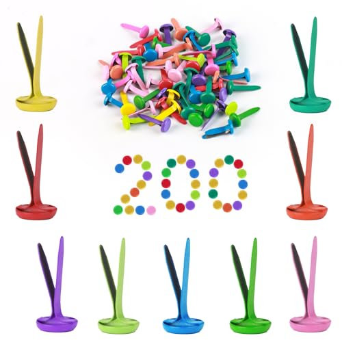 TOPCZY 200Stks Papierverschlüsse, 8mm x 19mm Metall Bunte Brads, Dekorative Musterbeutelklammern, Runde Scrapbooking Brads, Plattierte Rundkopfklammern, Mini Stempel Brads für Schule Büro Basteln