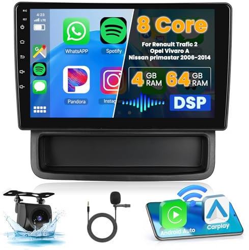 Ohradio 8 Core/4G+64G/DSP Android 15 Radio Coche para Renault Trafic 2/Opel Vivaro A/Nissan Primastar 2010-2014 con Android Auto CarPlay Inalámbrico, 10,1 Pantalla Táctil con BT GPS WiFi RDS FM CAM