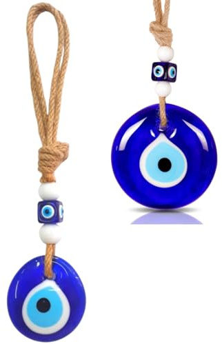JJiaoLinin 2 amuletos turcos de ojo azul malvado, decoración del hogar, protección de bendición regalo de perlas de cristal, llaveros de ojos azules, adorno colgante para coche, amuleto de la suerte y