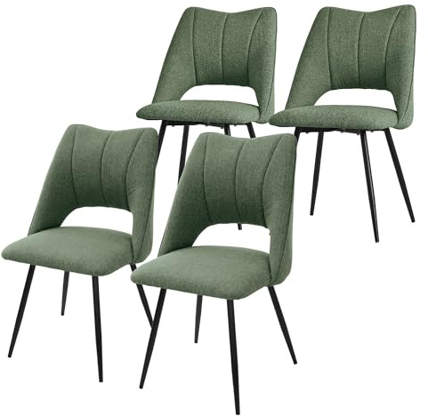 ML-Design Esszimmerstühle 4er Set Grün, Wohnzimmerstühle aus Stoffbezug mit schwarzem Stahlgestell, Küchenstühle mit Rückenlehne, Polsterstühle für Esszimmer Wohnzimmer Küche, Gepolsterte Sessel