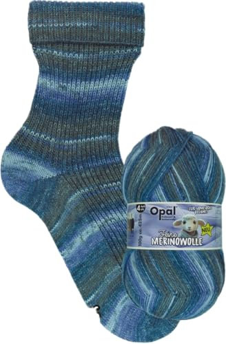 Opal Feine Merinowolle 4-fädige superweiche Sockenwolle, 100 g/420 m, 75% Merinowolle, 25% Polyamid, Nadelstärke 2-3, Maschinenwäsche 30°C (11553 angenehm)