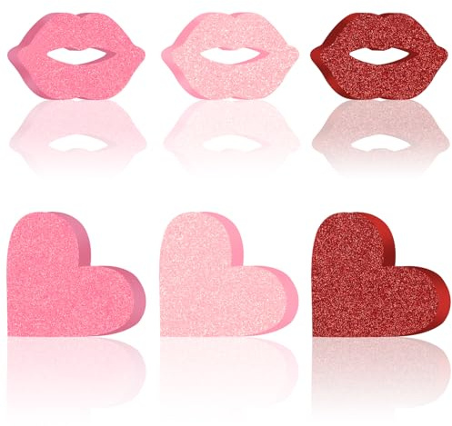 6 Stück Rot Valentinstag Dekoration Herz Deko aus Holz Valentinstag Rote Lippen Herz Dekorationen für Valentinstag Party Hochzeit Geburtstag Party Tischdeko