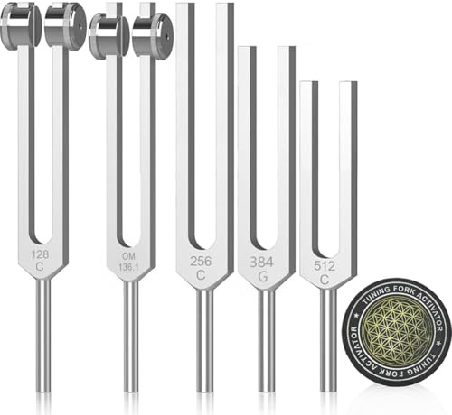 Gvvsjgdbis Resonance Tuning Forks for Healing Set,Aluminum Alloy Tuning Fork 128Hz,136.1Hz,256Hz,384Hz,512HZ &Hockey Puck Activator