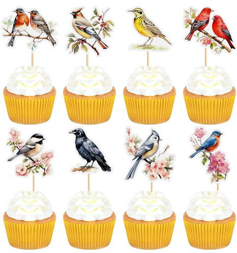 Blumomon 32pcs Birds Cupcake Toppers Birds Party Cake Decorations Outdoors Birds Theme Baby Shower Birthday Party Cake Decorations Supplies