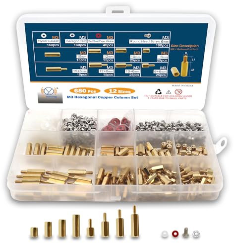 DIYoung 680 Pezzi Kit Assortito di Vite Esagonali M3 in Ottone Maschio/Femmina con Dadi, per Distanziatori e Supporti PCB