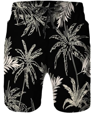 Daozundi Costume da bagno da uomo con fodera in rete, ad asciugatura rapida, pantaloncini da spiaggia, costumi da bagno, Palma della giungla, 3XL