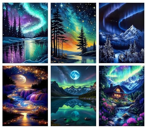 Diamond Painting Broderie Diamant Peinture 6 pièces 30×40 Kit Complet en Perle a Coller Paysage Accessoires 5d Canevas Tableau Enfant Adulte Strass Lot Puzzle Dessin Cadeau Decoration Murale Chambre