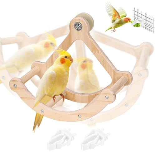 Holz Vogelspielzeug Schaukel mit Drehrad – Intelligenzspielzeug für Wellensittiche, Nymphensittiche & kleine Papageien – Interaktives Sitzbrett für Käfig & Beschäftigung