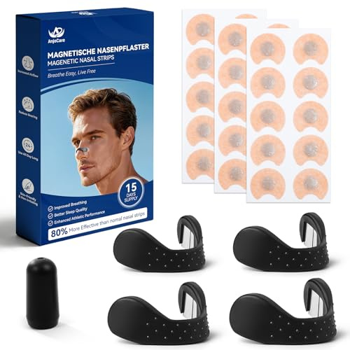 Bandes Nasales Magnétiques Anjocare, ecarteur nasal pour Mieux Respirer (30 Pièces), Bandes Nasales Anti-Ronflement Pour Mieux Respirer, Améliorer La Qualité Du Sommeil, Améliorer Le Flux D'Air Nasal