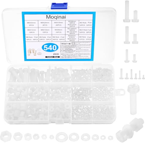 540 Stk M2 M2.5 M3 M4 M5 M6 Schrauben Set, Kreuzschlitz Kunststoffschrauben Muttern Set, Nylon Rundkopfschrauben mit Muttern Sets, metrische Kunststoff Linsenkopfschrauben und Unterlegscheiben Sets
