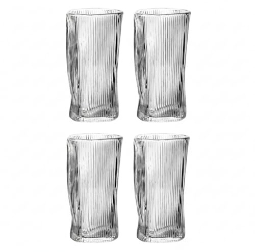 Zoha Wellenglas Trinkgläser 4er Set - Gewellte Gläser mit Wellenform, Gewelltes Glas Design 280 ml - Wellen Gläser für Kaffee, Matcha Latte, Wasser - Aesthetic Gläser für Getränke