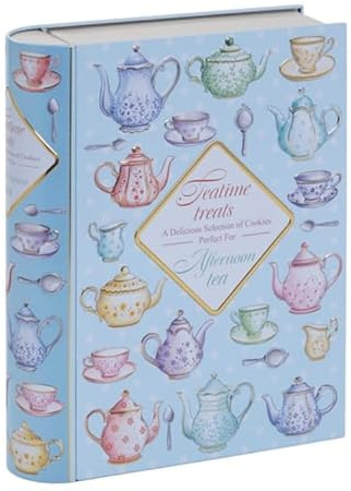 Afternoon Tea Book Biscuit Tin - Decorative Pastel Blue Book Filled with Assorted Chocolate Biscuits 260g & Christmas Tree Decoration. Biscuits Gift Set