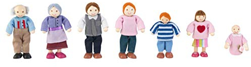 KidKraft 7-köpfige Puppenfamilien aus Holz, Mini Puppe, Zubehör für Puppenhaus, Spielzeug für Kinder ab 3 Jahre, 65202
