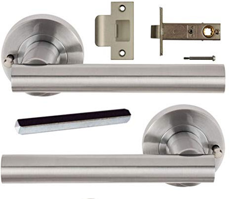 Sultan Satin Chrome Lever Door Push Button Privacy Handles on 53mm Round Rose Excel Hardware 3689-PRV
