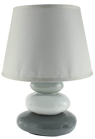 Budawi® Tischleuchte – Deko Lampe in Grau/Hellgrau/Dunkelgrau mit Stoffschirm, Höhe ca. 25 cm, Nachttischlampe, Tischlampe ohne Leuchtmittel Wohnraumaccessoires