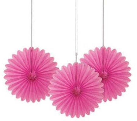 Hot Pink Solid Tissue Paper Fans (15cm) 3 Pieces - Vibrant Hanging Decorations for Parties & Events, 6
