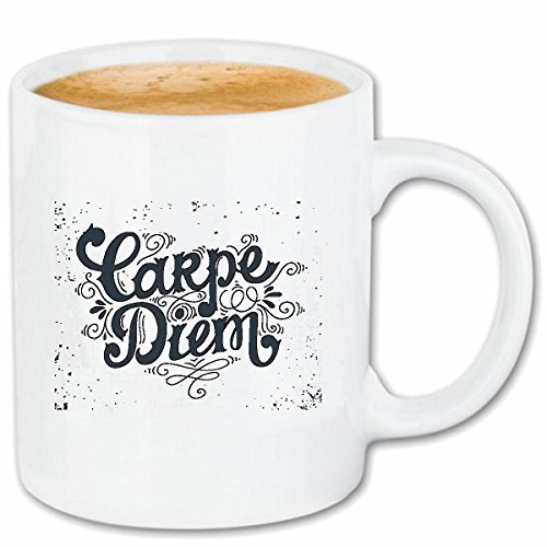 Reifen-Markt Kaffeetasse CARPE DIEM GENIESSE DEN TAG GENIESSE DAS LEBEN GESCHENKIDEE GEBURTSTAG WEIHNACHTEN OSTERN Keramik 330 ml in Weiß