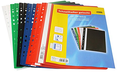 Idena 307862 – Dokumentförvaring Snabbhäftare A4 Hård, av Plast, 10 st., 5 Färger, 2 x Blå/Grön/Röd/Vit/Svart (Hål/3 Förpackningar)