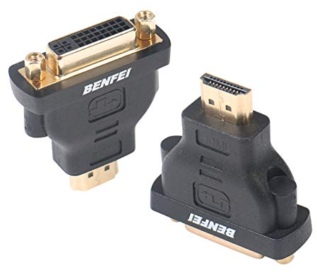 BENFEI Lot de 2 adaptateurs HDMI vers DVI-D DVI, Adaptateur HDMI vers DVI-D DVI bidirectionnel mâle vers Femelle avec Cordon doré