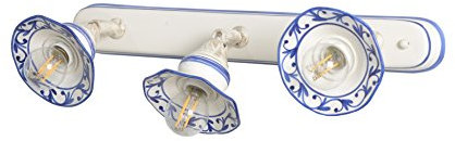 VANNI LAMPADARI - Applique da Parete Interno Edera - Lampada da Parete Orientabile 3 Luci in Ceramica Decorata a Mano - Applique Camera da Letto - Bagno - Cucina – Soggiorno, Blu
