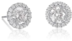 Diamond Treats Zirconia Ohrringe aus 925 Silber, runde Ohrstecker mit weißen Zirkonia-Steinen, massive Silber-Ohrringe Rund für Damen, 925 Silber Ohrstecker für Frauen mit Geschenkbox