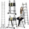 16.5 FT 5M Aluminum A Frame Telescopic Extension Ladder, Adjustable Portable Heavy Duty Multi-Purpose Aluminum Folding Telescoping Stable Compact Attic Ladder,330 Pound Capacity 5 Years Guarantee
