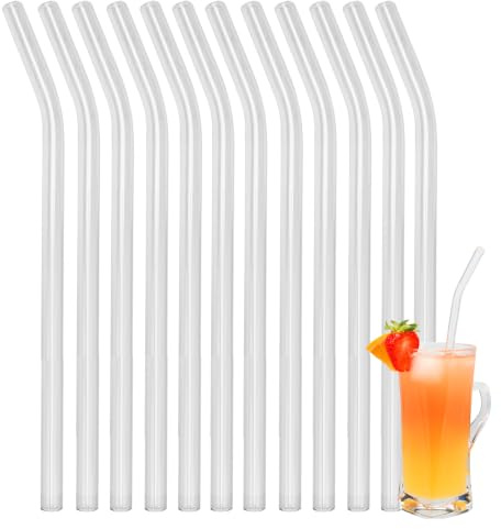 bremermann 6er Set Glas-Trinkhalme, Cocktail-Set, Verschiedene Längen, wiederverwendbar, transparent oder bunt, Gebogene Form, inklusive 2 Reinigungsbürsten (transparent, 25 cm)