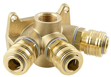 Fittingteile - Wanddose Druckluftverteiler Druckluftkupplung 3-fach Messing bis 35 bar (Ausführung: WD3 - Gewindegröße: G 1/2)