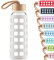 Cleesmil Sport Bouteille en Verre, Gourde Verre sans BPA avec Manchon en Silicone et Couvercle en Bambou 1000 ML (Blanc)