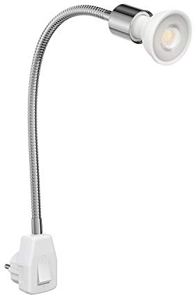ledscom.de Steckdosenlampe LESCH Leselampe Schwanenhals, Schalter, Chrom inkl. GU10 LED Reflektorlampe 5,473W 468lm 30° warm-weiß