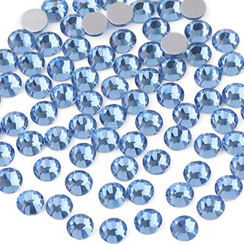 Beadsland 288 PCS Flat Back Crystal Rhinestones Round Gems for Nail Art and Craft Glue Fix,Light Blue(SS30(6.3-6.5mm))
