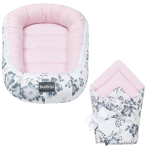 Bellochi Set 2in1 Babynest und Einschlagdecke, Baby Nestchen Set, Babynestchen - Baby Erstausstattung Babynestchen Neugeborene, Baby nestchen Junge - mädchen 100% Baumwolle - Pink Berry