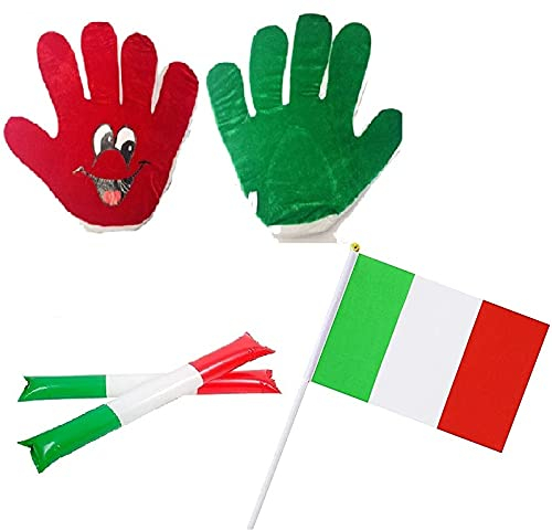 Zeus Party Kit per Partite Della Nazionale Italiana di Calcio Mano Gigante Tricolore Bandierina e Palloni Gonfiabili Supporta gli Azzurri con Questi Fantastici Gadget