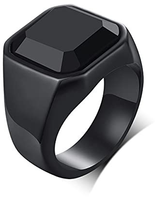 Flongo Herren Ring, Männer Bandring Siegelring Daumenring Schwarz Ton Hochzeit Verlobung Engagement Bequemlichkeit Passen Herren-Accessoires Größe 57