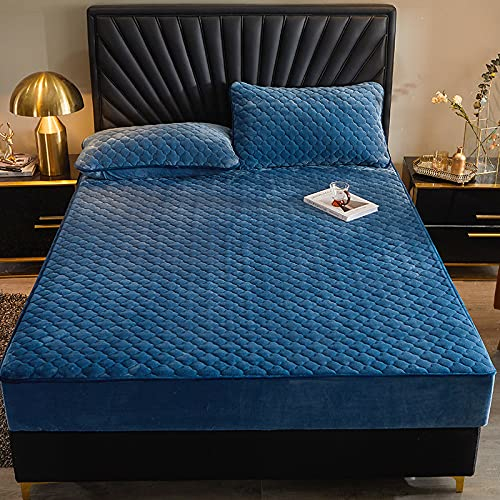 HAIBA Bedding Gesteppte Matratzenauflage- Weich Mikrofaser Matratzen Topper - mit Spannumrandung - Matratzenschoner Unterbett auch für Boxspring-Betten,Blau,90x200cm(2PCS)