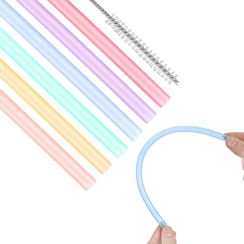 Yolev 6 Pièces Pailles en Silicone Pailles à Boire Réutilisables Colorées Pailles en Silicone Écologiques Sans BPA avec Brosse de Nettoyage pour Tasses de 12 à 30 oz